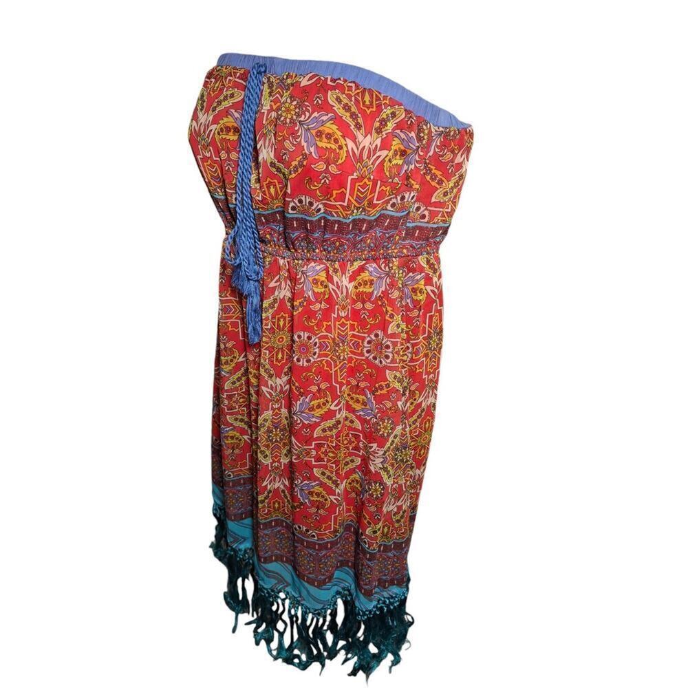 Flying Tomato Boho Strapless Mini Dress Paisley Festival Beach Vacation M - Picture 3 of 12